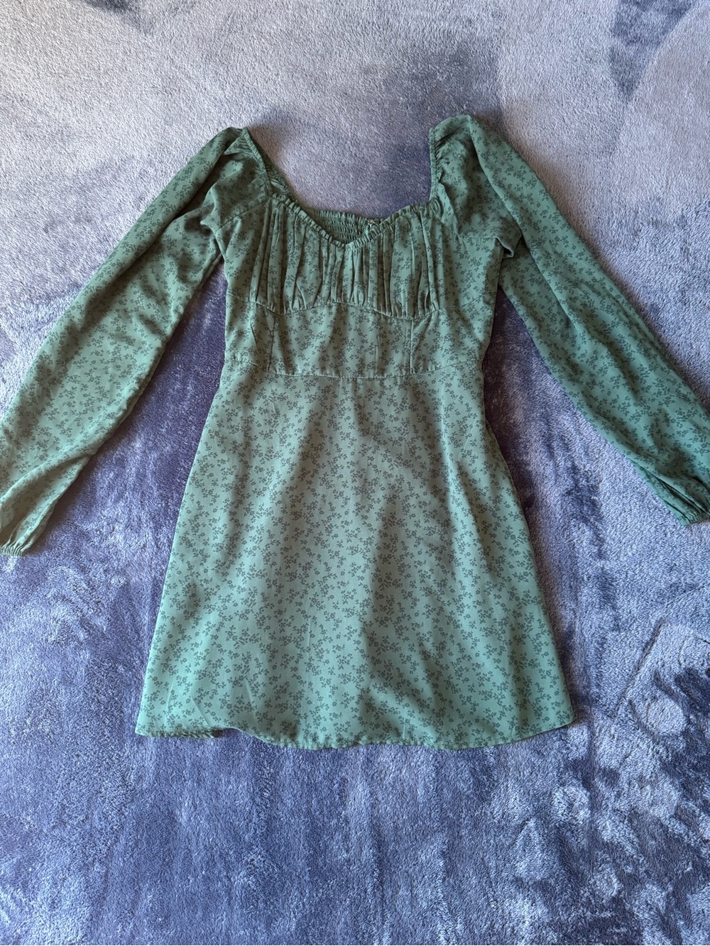 Hollister Green Floral Long-Sleeve Square-Neck Tunic Dress